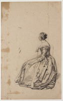 KT 1991 008
<br/>
Dame in jurk. Voorstudie voor schilderij Maria Stuart op bezoek in het atelier van B. van der Helst (Rijksmuseum)
<br/>
<em>Scholten, Hendrik Jacobus (1824-1907)</em>